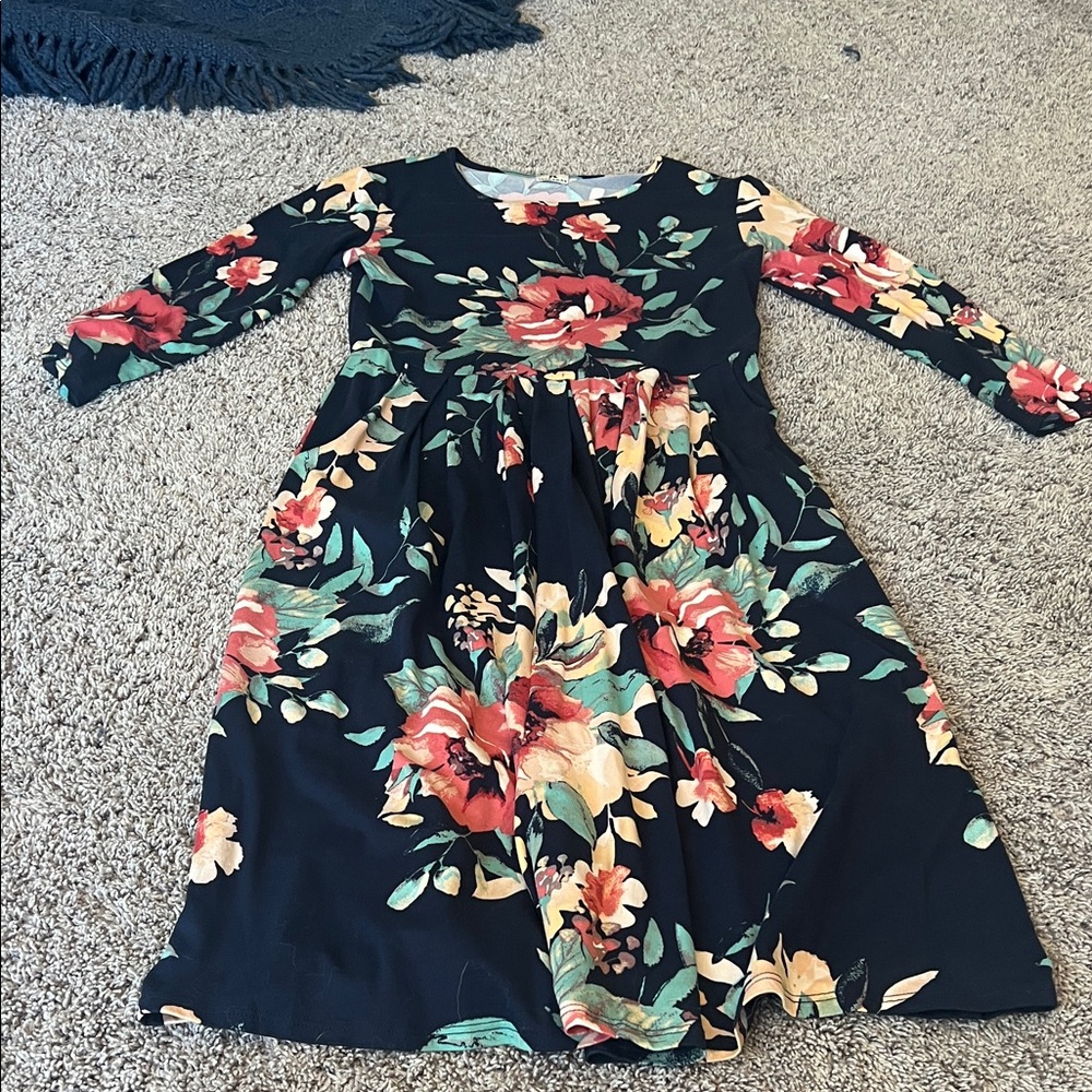 JessaKae Floral Dress - Navy with Red and Green